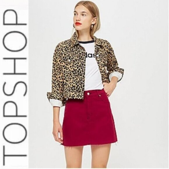 TOPSHOP Moto Dark Pink Jean Denim Skirt 4 - Picture 1 of 10